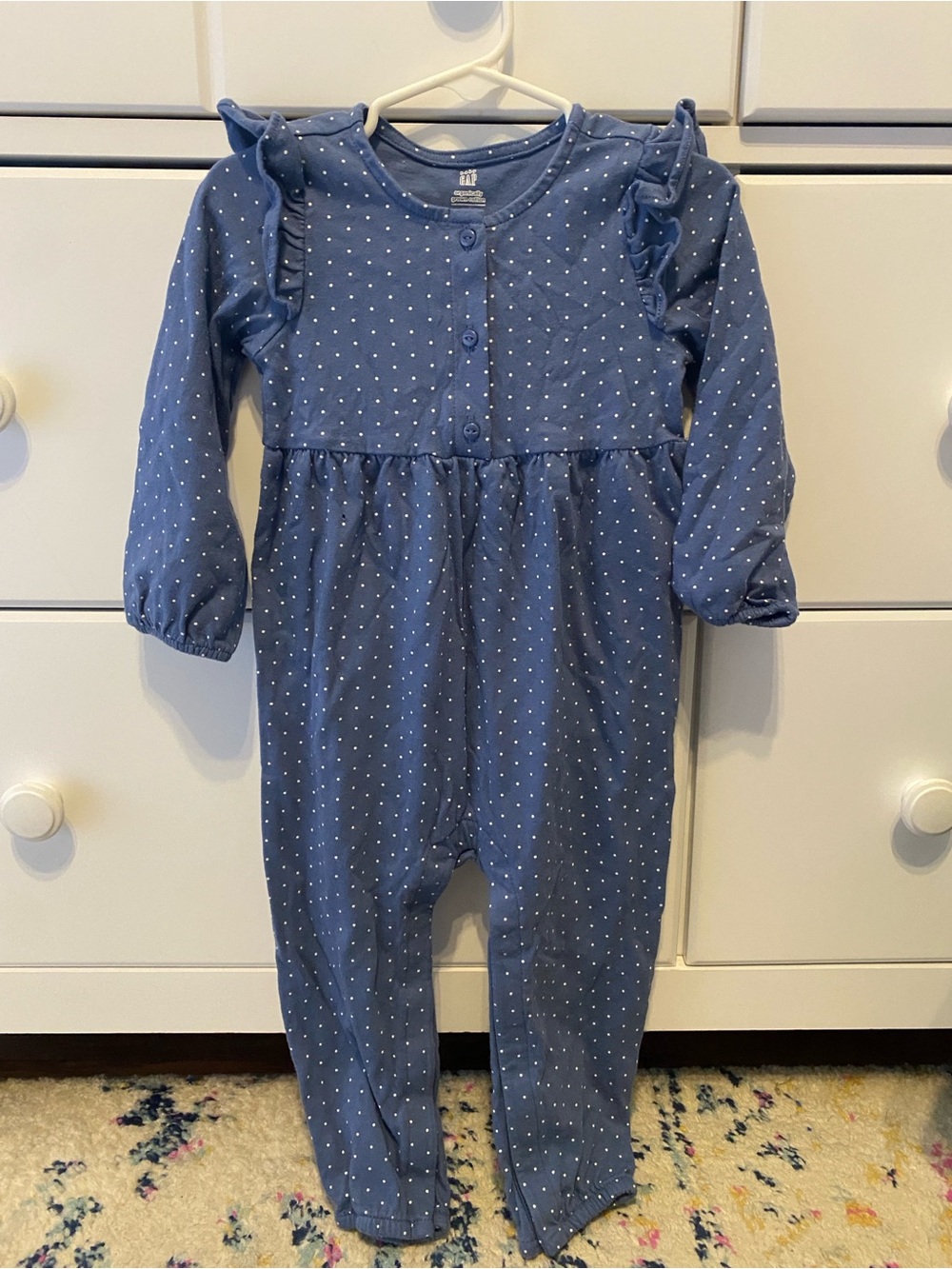 GAP Baby Blue Polka Dot Romper / Size 18-24m / VGUC